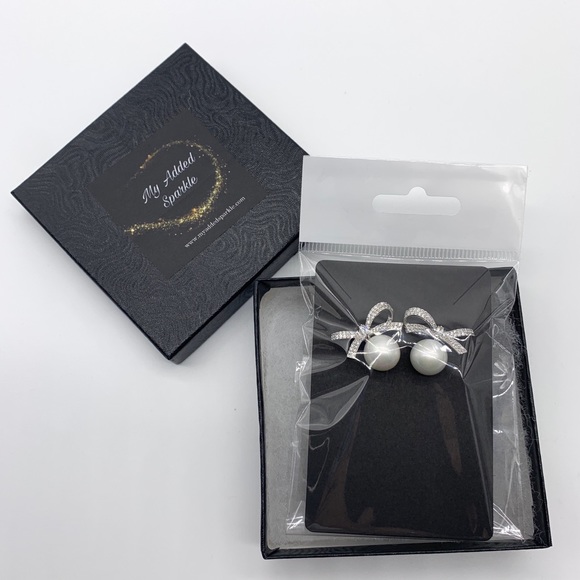 925 Sterling Silver Bow & Pearl Drop Earrings - Picture 5 of 7